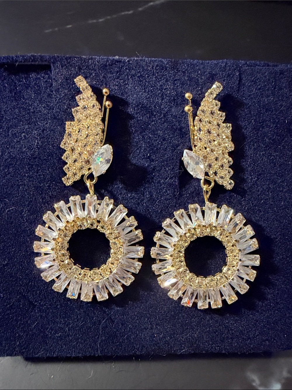 Gold Crystal Butterfly Sunburst Drop Earrings - Women Jewelry